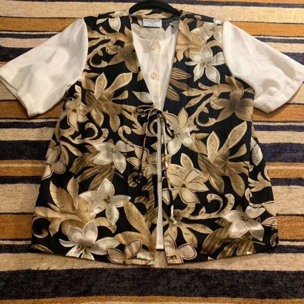 Alfred Dunner Blouse Vest Combo Neural Florals short Sleeve‎ Button Down 12